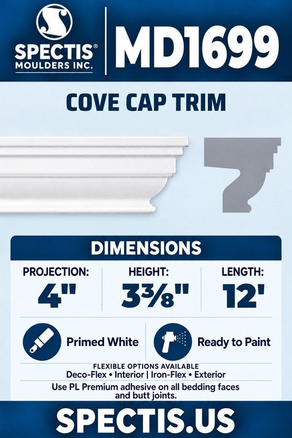MD1699 cove cap trim section and side profile