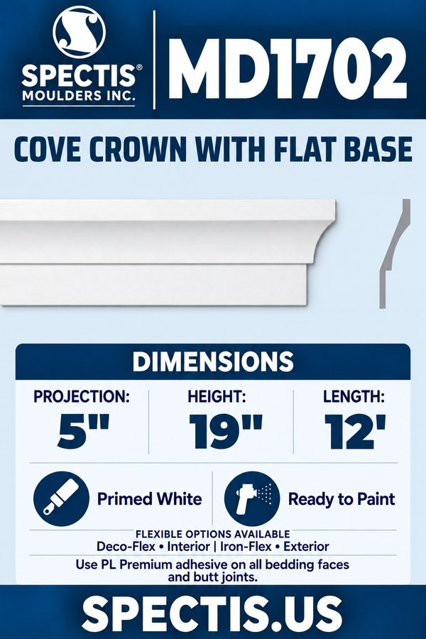 MD1702 cove crown with flat base section and side profile