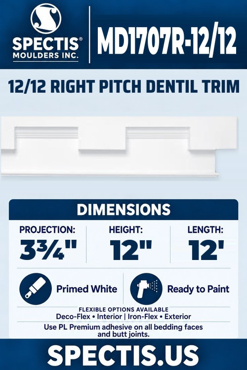MD1707R-12/12 12/12 right pitch dentil trim section and side profile