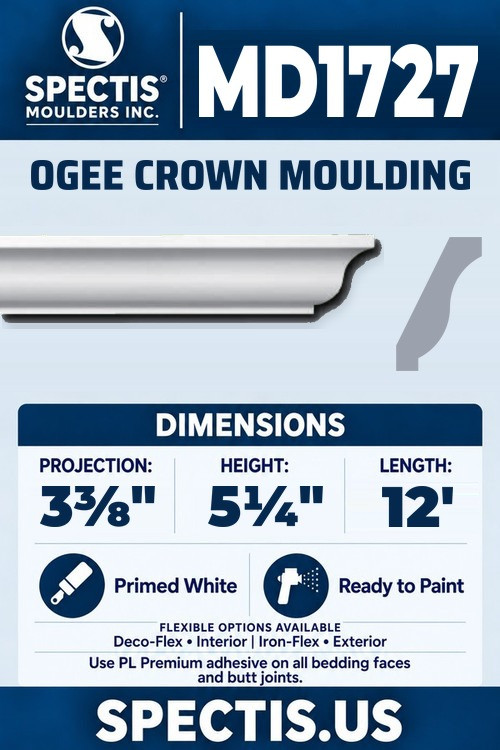 MD1727 ogee crown moulding section and side profile