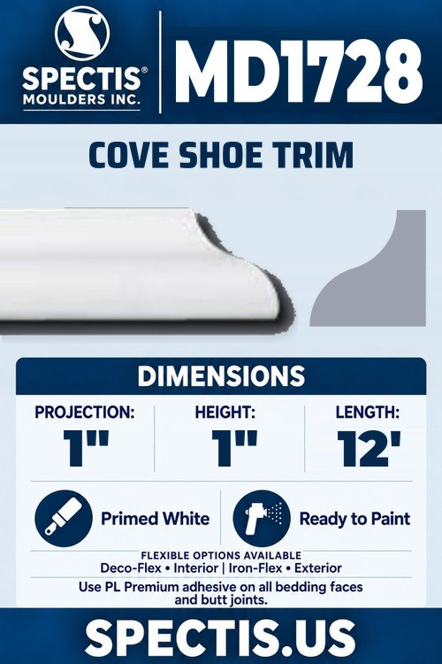 MD1728 cove shoe trim section and side profile