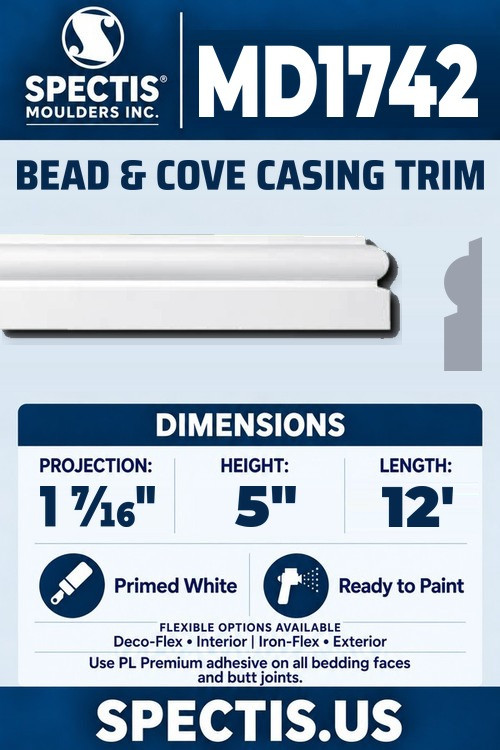 MD1742 bead & cove casing trim section and side profile