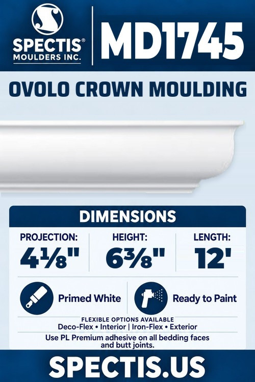 MD1745 ovolo crown moulding section and side profile