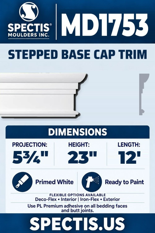 MD1753 stepped base cap trim section and side profile