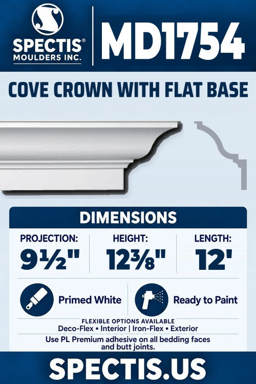 MD1754 cove crown with flat base section and side profile