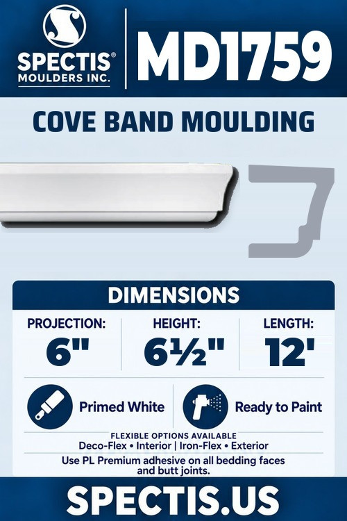 MD1759 cove band moulding section and side profile