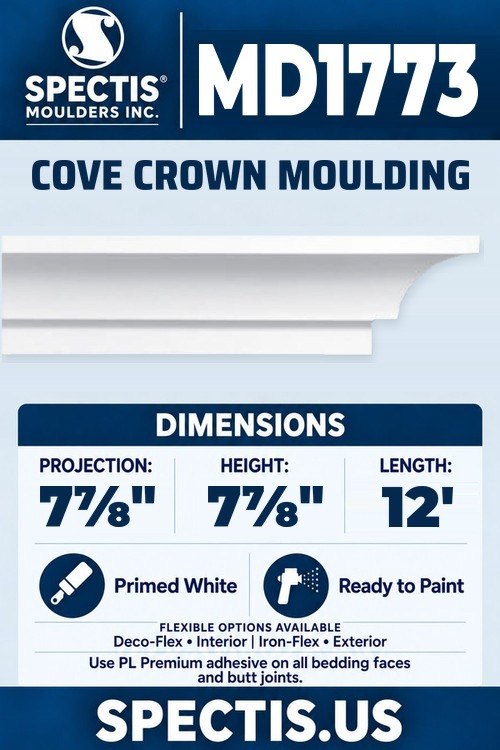 MD1773 cove crown moulding section and side profile
