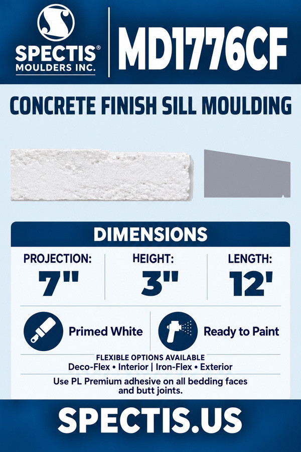 MD1776CF concrete finish sill moulding section and side profile