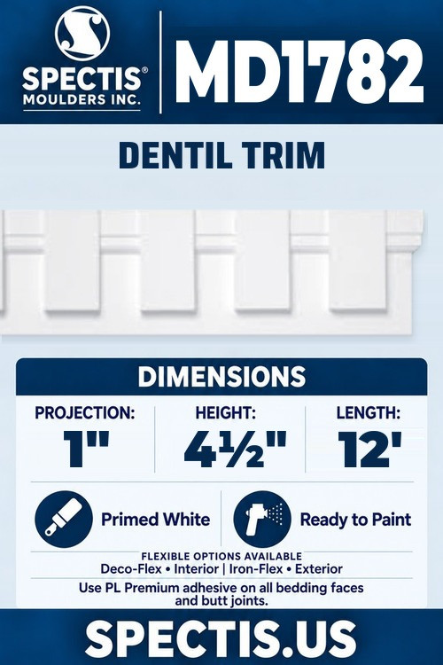 MD1782 dentil trim section and side profile