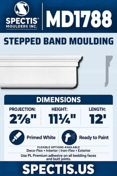 MD1788 stepped band moulding section and side profile