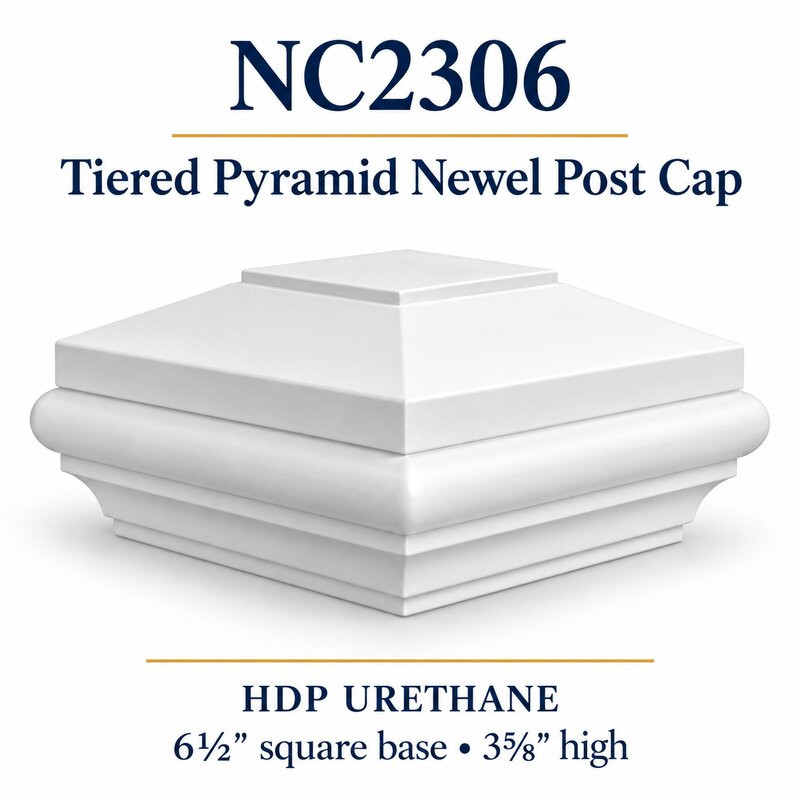 NC2306 Tiered Pyramid HDP Urethane Newel Cap – 6½″ Base × 3⅝″ H