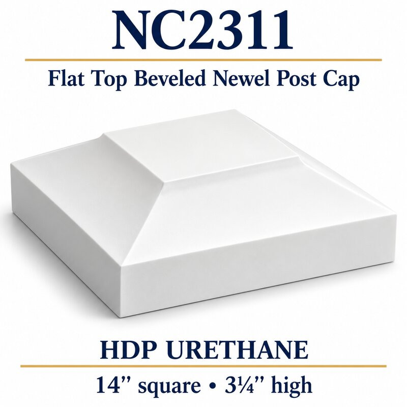 NC2311 Flat Top Beveled HDP Urethane Newel Cap – 14″ × 3¼″ H