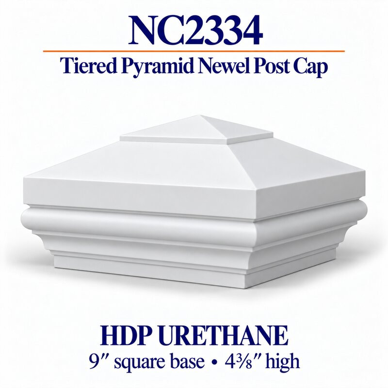 NC2334 Tiered Pyramid HDP Urethane Newel Cap – 9″ Base × 4⅜″ H