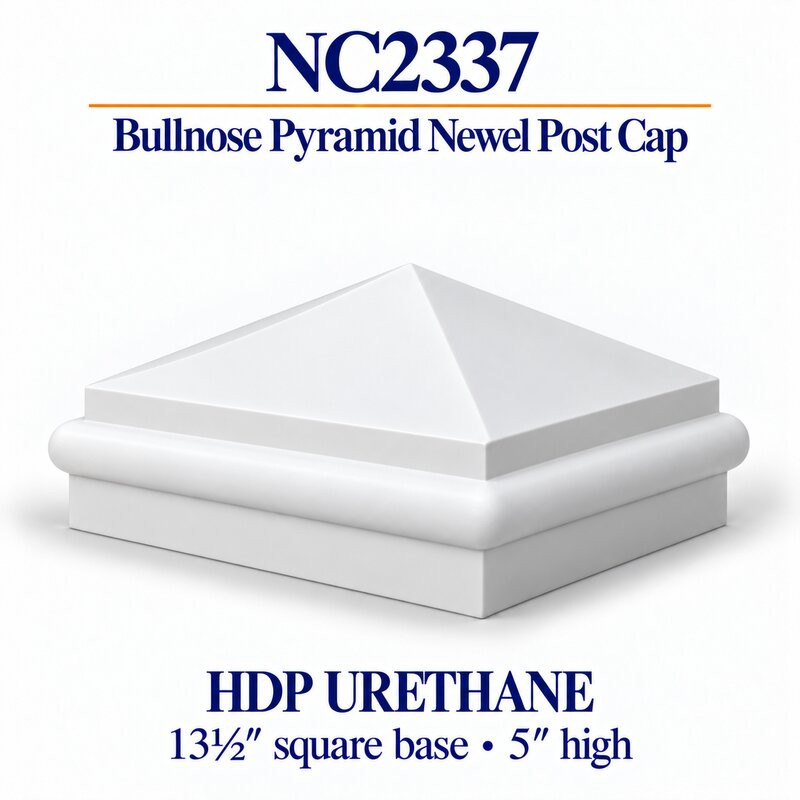 NC2337 Pyramid with Bullnose HDP Urethane Newel Cap – 13½″ Base × 5″ H