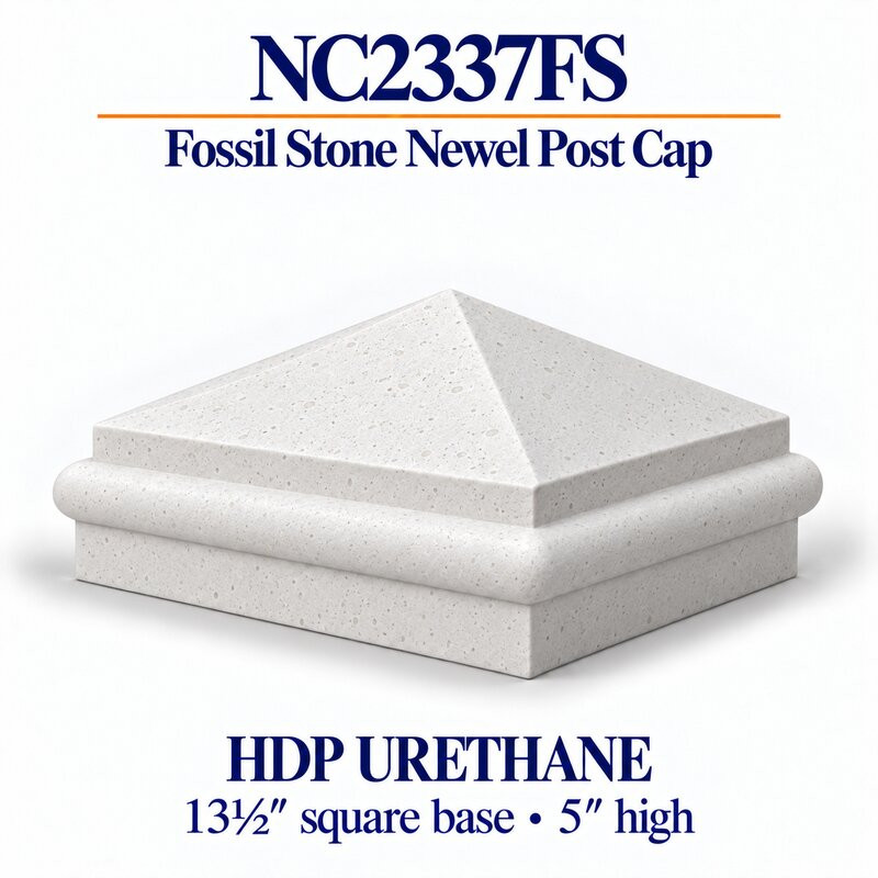 NC2337FS Fossil Stone Pyramid with Bullnose HDP Urethane Newel Cap – 13½″ Base × 5″ H