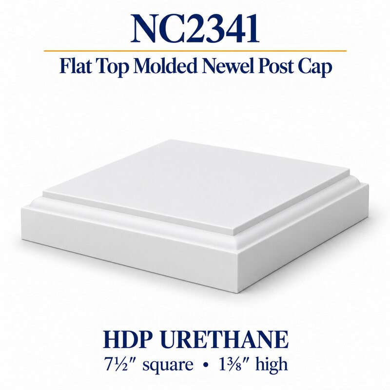 NC2341 Flat Top Molded HDP Urethane Newel Cap – 7½″ × 1⅜″ H