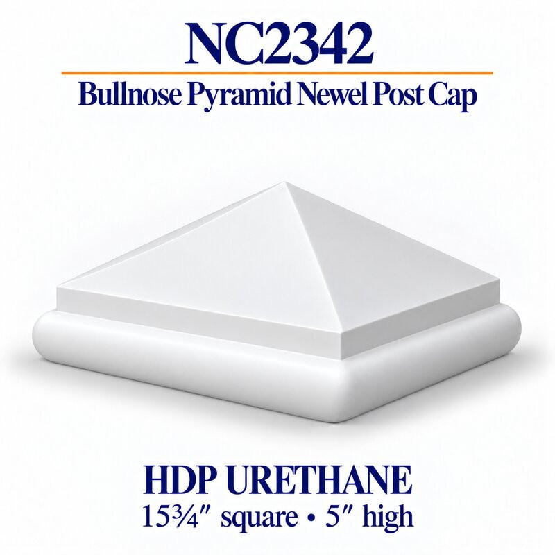 NC2342 Pyramid with Bullnose HDP Urethane Newel Cap – 15¾″ × 5″ H