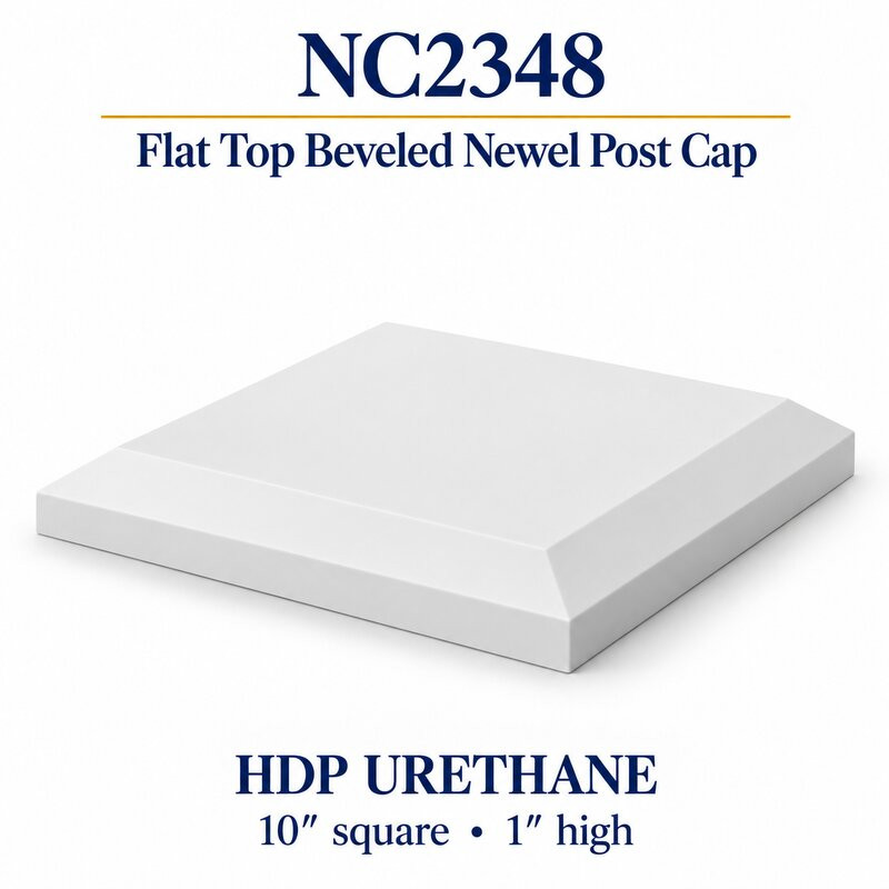 NC2348 Flat Top Beveled HDP Urethane Newel Cap – 10″ × 1″ H