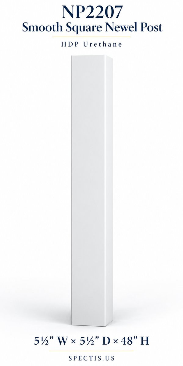 NP2207 Smooth Square Newel Post, 5½″ W × 5½″ D × 48″ H
