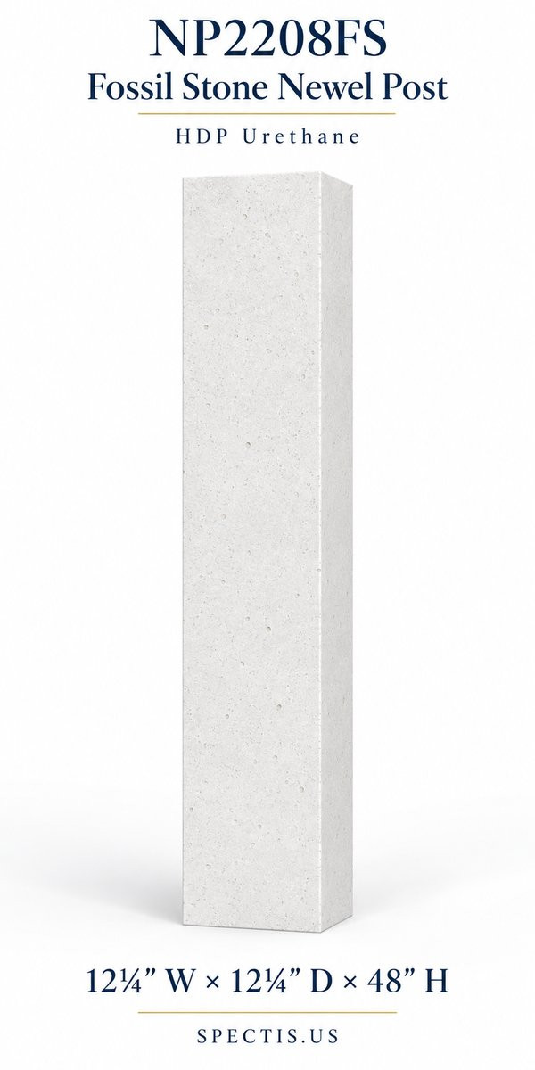 NP2208FS Fossil Stone Newel Post, 12¼″ W × 12¼″ D × 48″ H