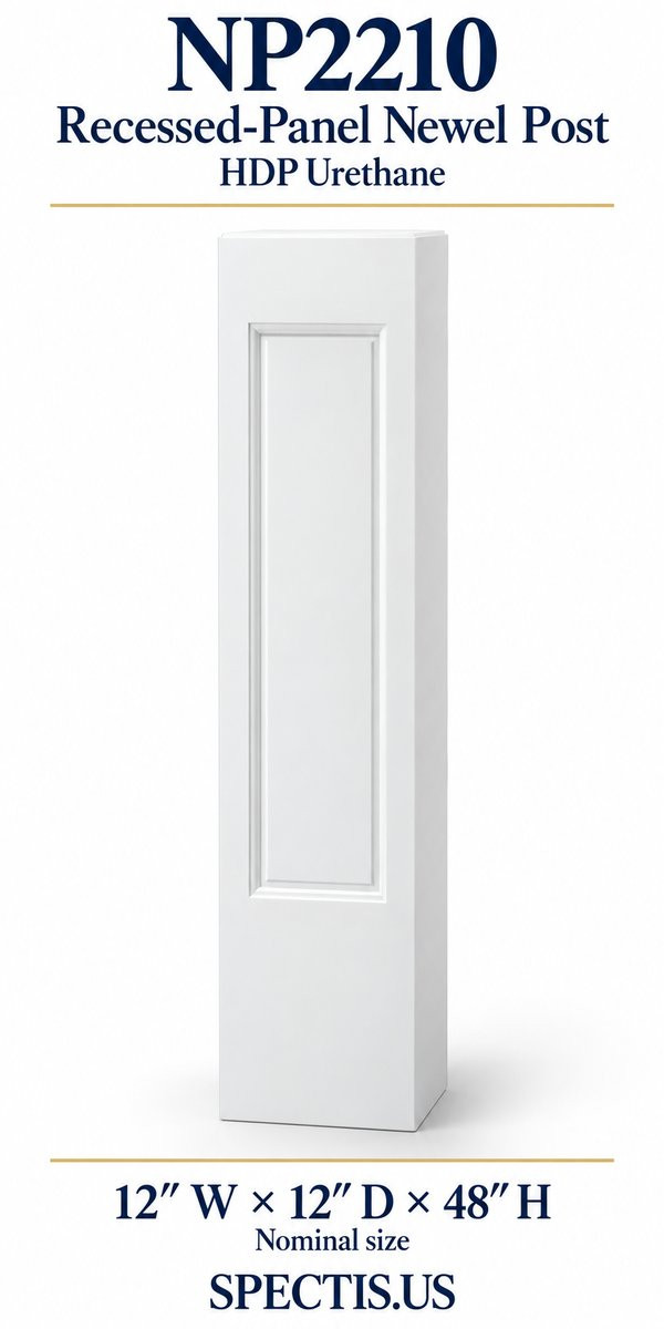 NP2210 Recessed-Panel Newel Post, 12″ W × 12″ D × 48″ H