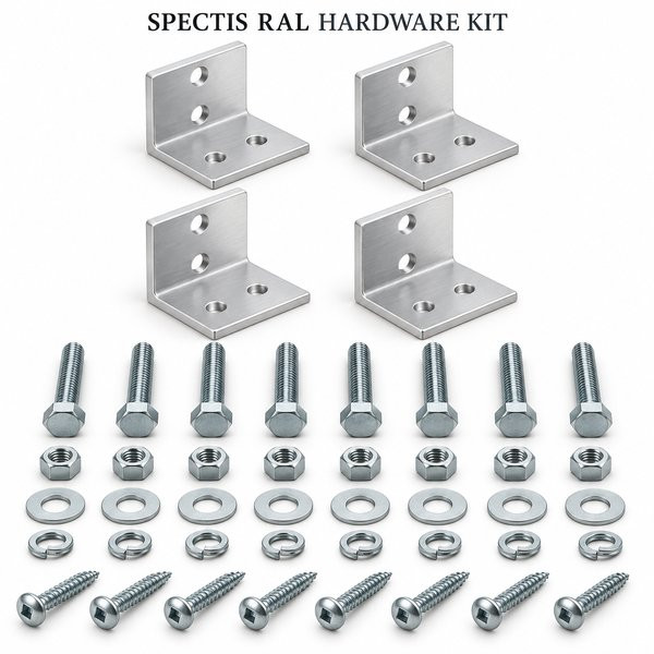Example Spectis rail-to-newel L-brackets and fasteners