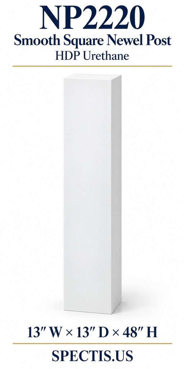 NP2220 Smooth Square Newel Post, 13″ W × 13″ D × 48″ H