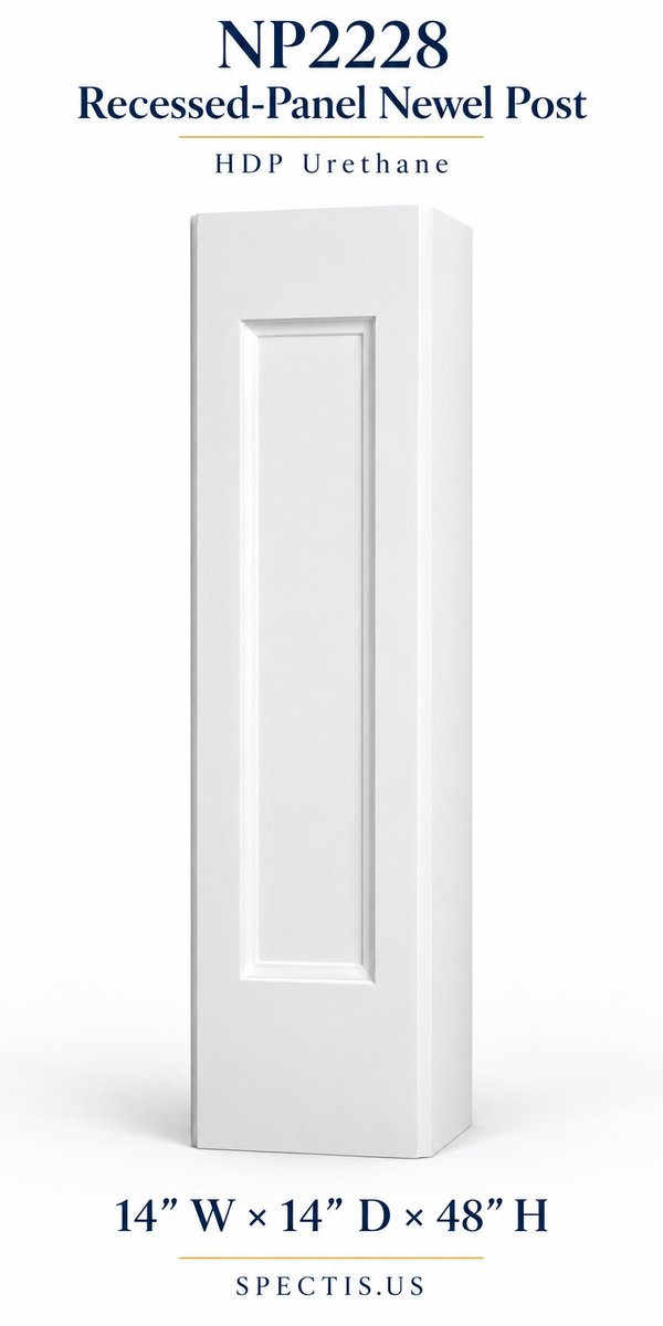 NP2228 Recessed-Panel Newel Post, 14″ W × 14″ D × 48″ H