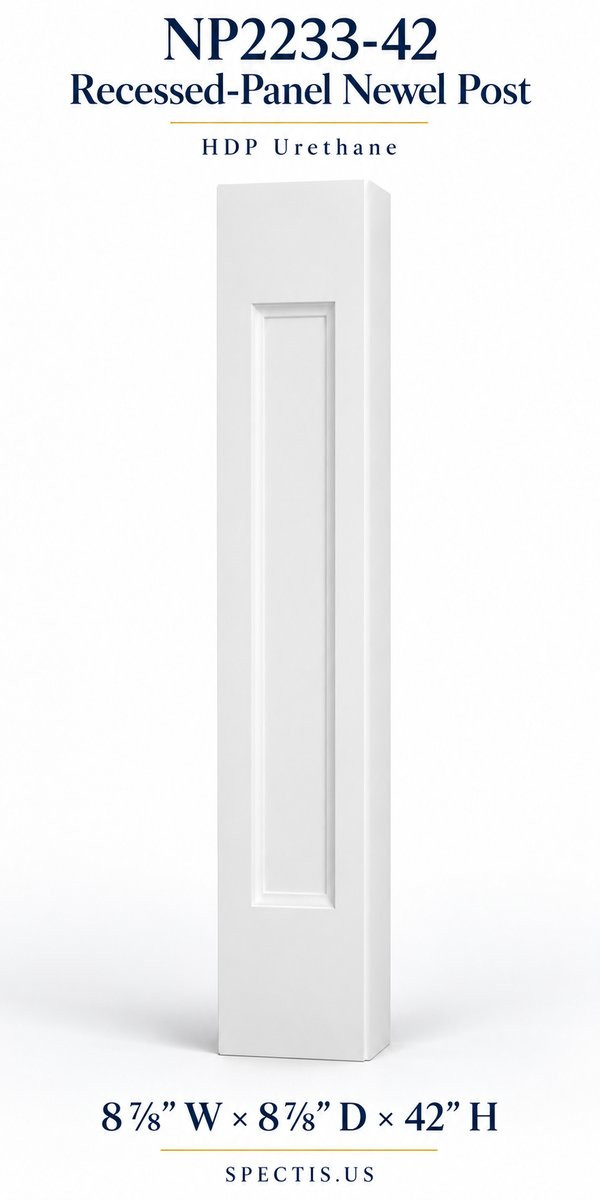 NP2233-42 Recessed-Panel Newel Post, 8⅞″ W × 8⅞″ D × 42″ H