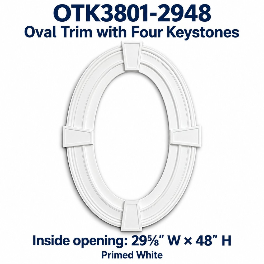 OTK3801-2948 Oval Trim with Four Keystones; Inside opening: 29⅝" W × 48" H