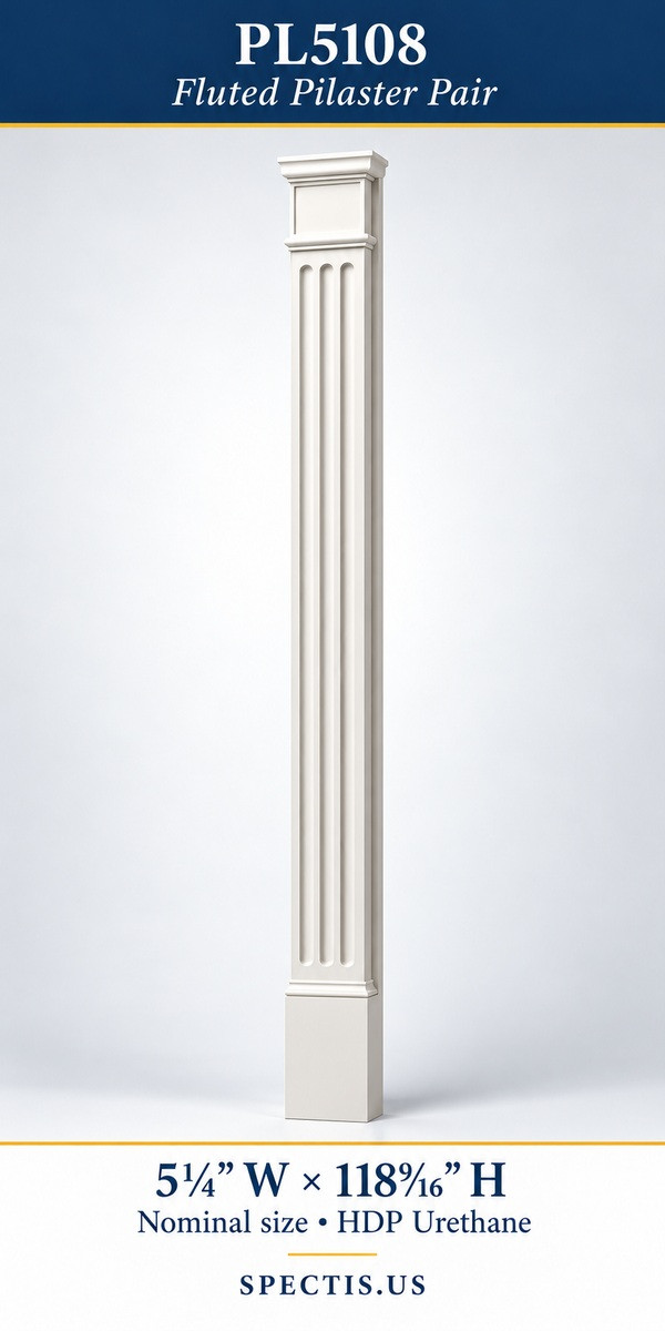 PL5108 Fluted Pilaster Pair 5¼″ W × 118⁹⁄₁₆″ H