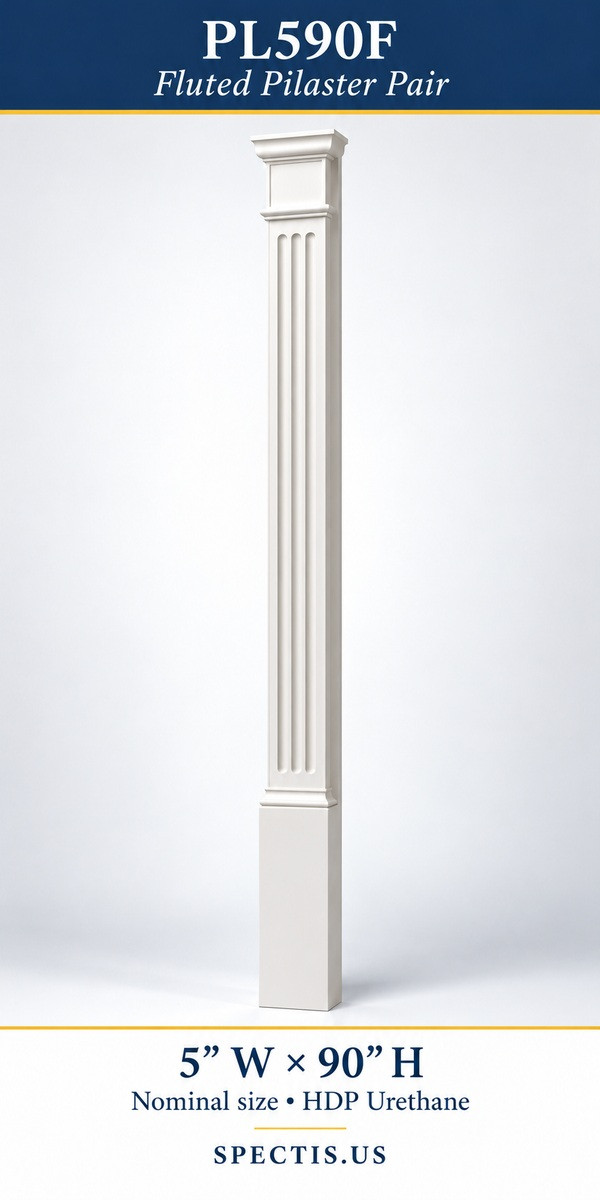 PL590F Fluted Pilaster Pair 5″ W × 90″ H