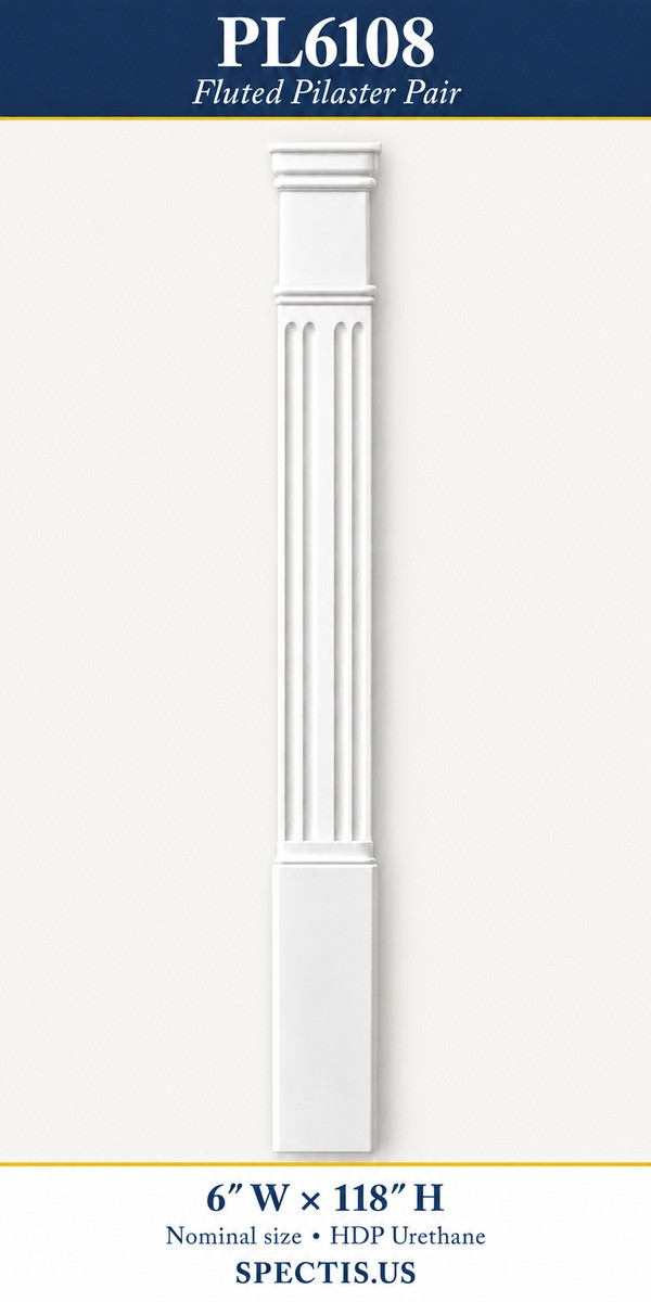 PL6108 Fluted Pilaster Pair 6″ W × 118″ H