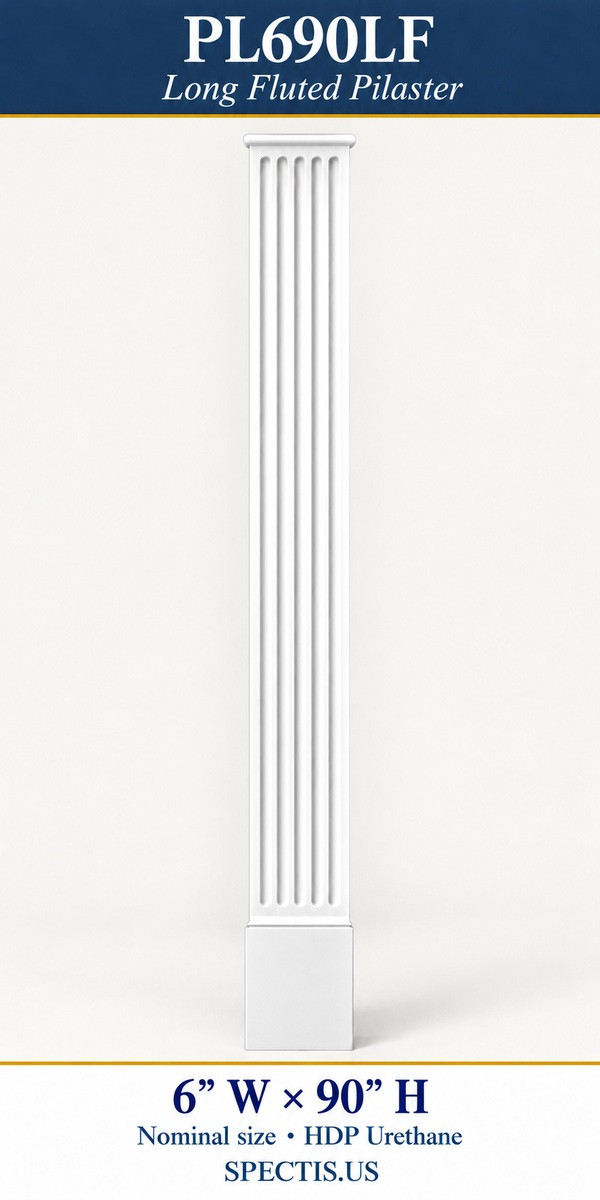 PL690LF Long Fluted Pilaster 6″ W × 90″ H