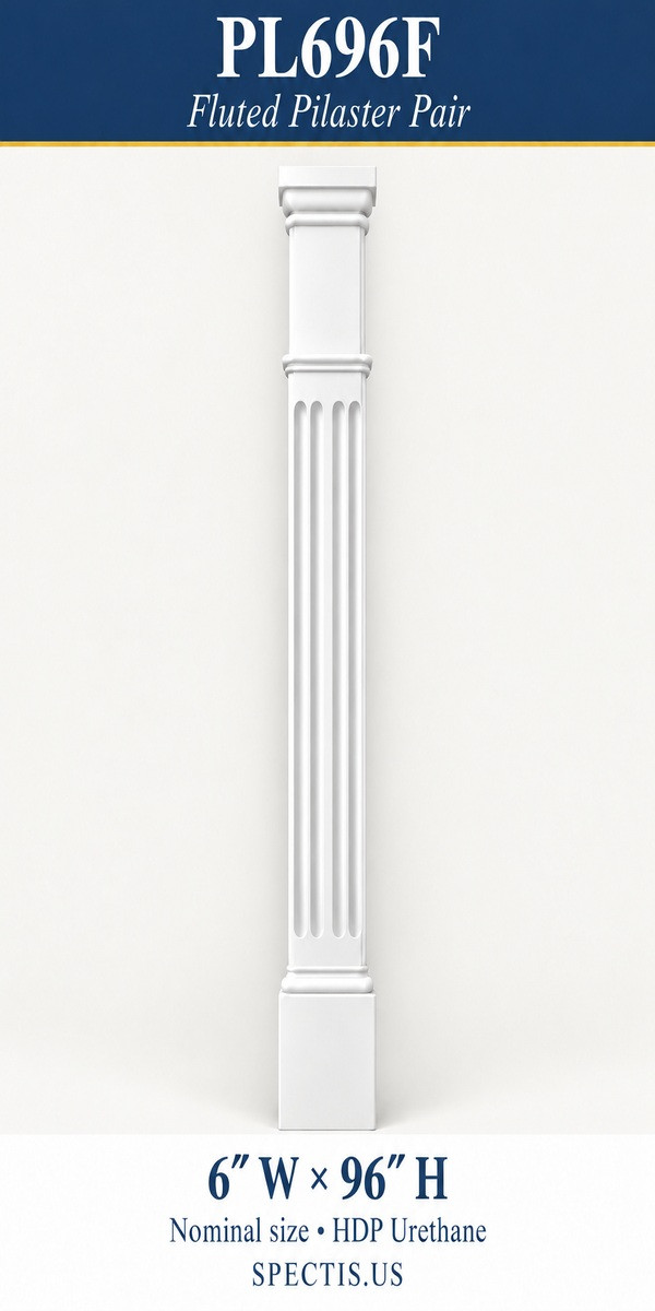 PL696F Fluted Pilaster Pair 6″ W × 96″ H