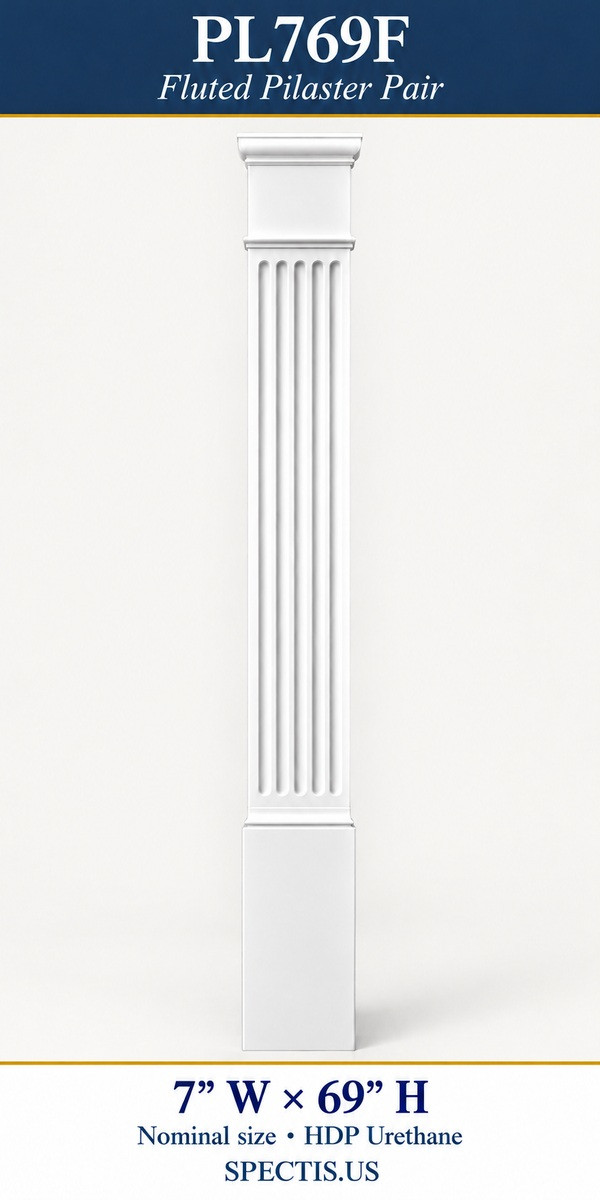 PL769F Fluted Pilaster Pair 7″ W × 69″ H