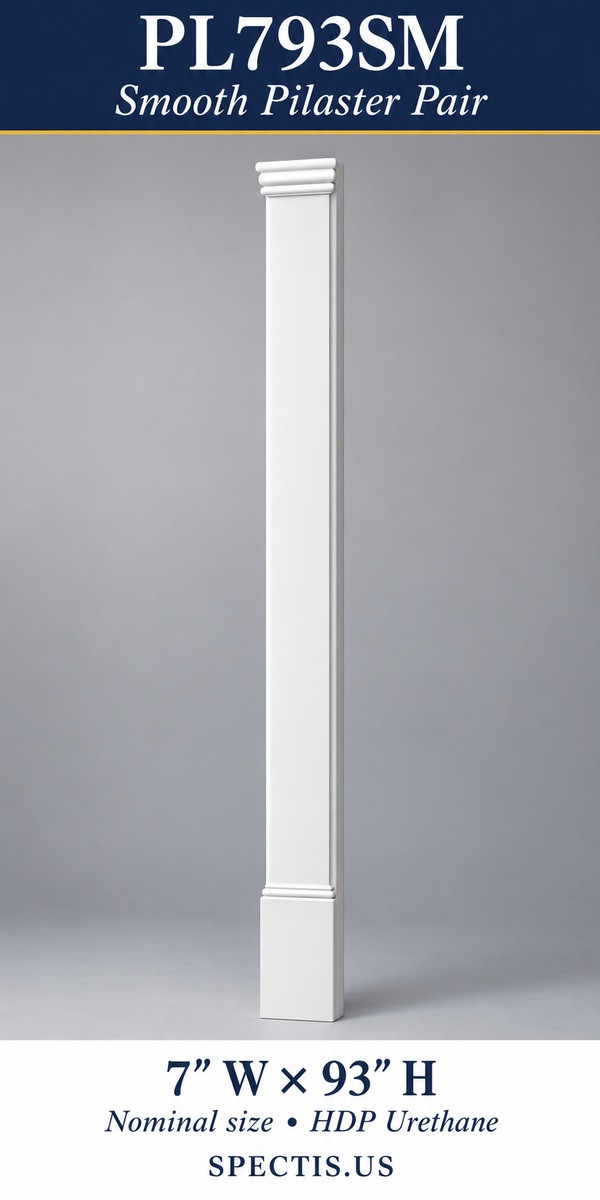 PL793SM Smooth Pilaster Pair 7″ W × 93″ H