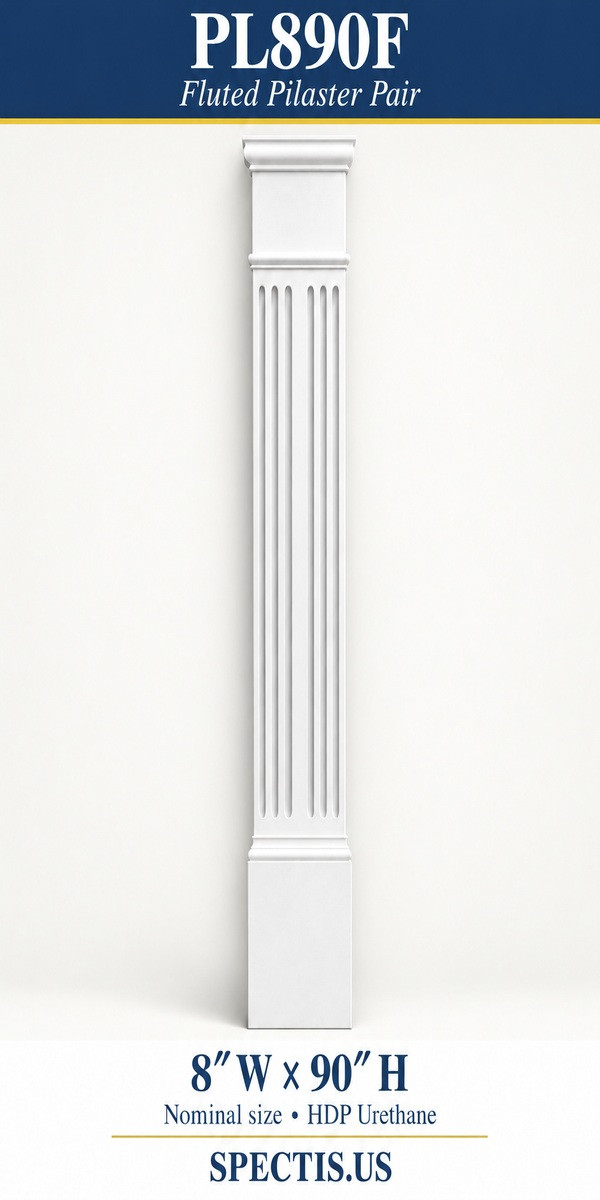 PL890F Fluted Pilaster Pair 8″ W × 90″ H