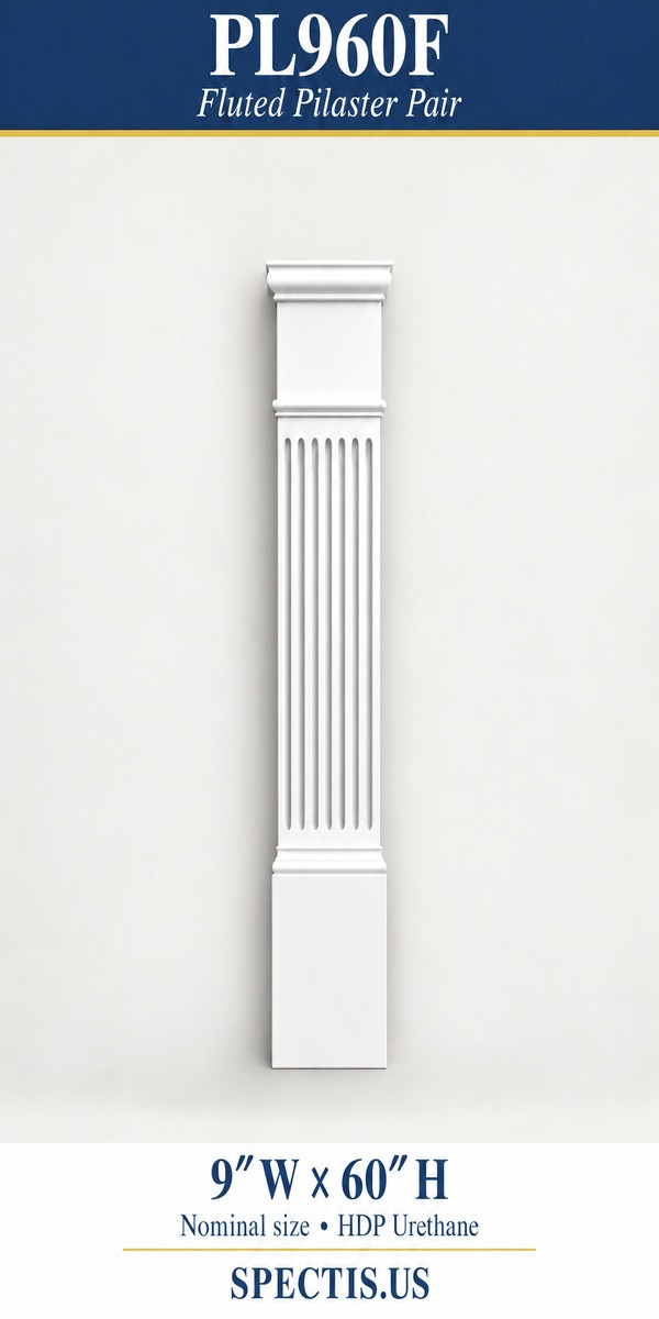 PL960F Fluted Pilaster Pair 9″ W × 60″ H