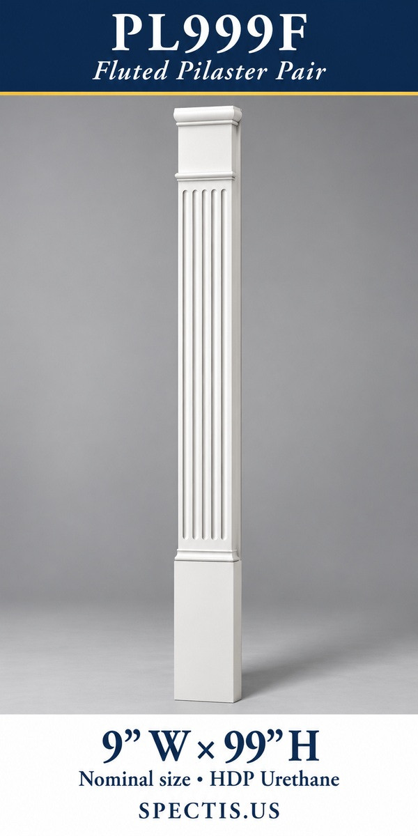 PL999F Fluted Pilaster Pair 9″ W × 99″ H