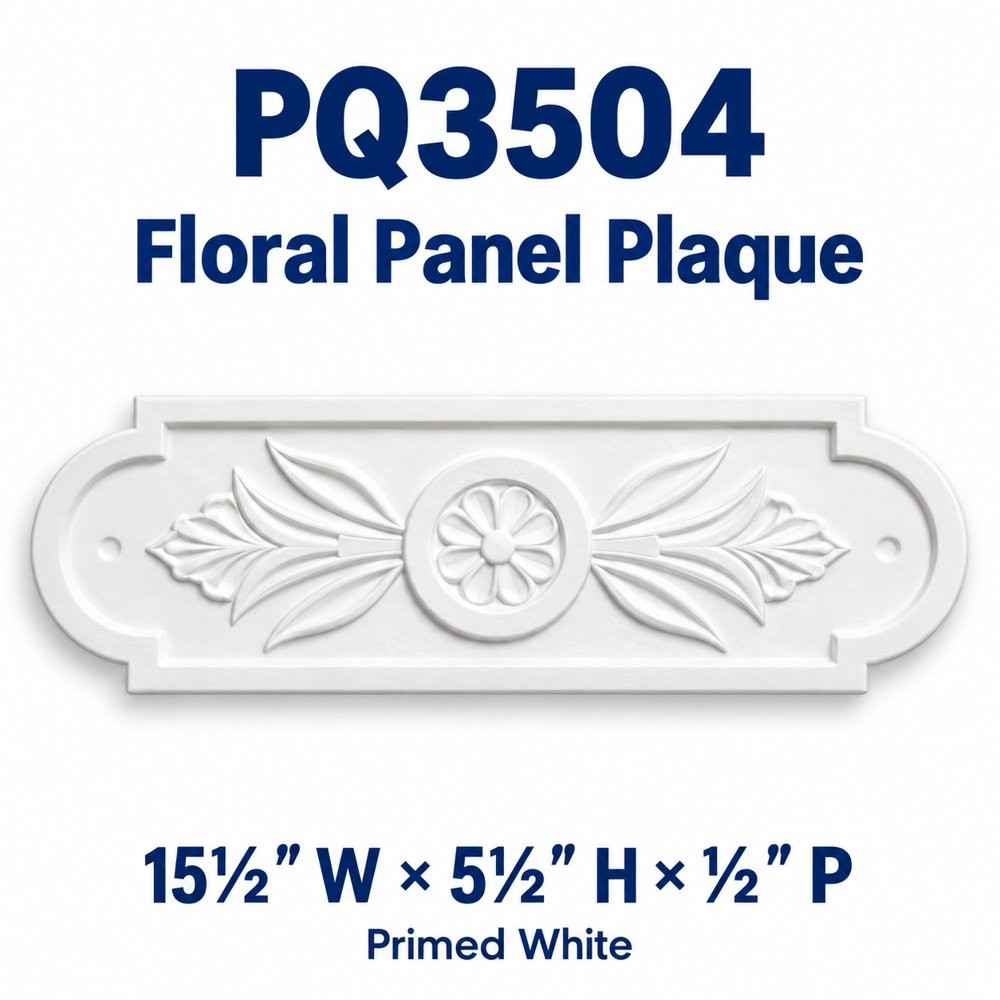 PQ3504 Floral Panel Plaque; 15½″ W × 5½″ H × ½″ P; primed white