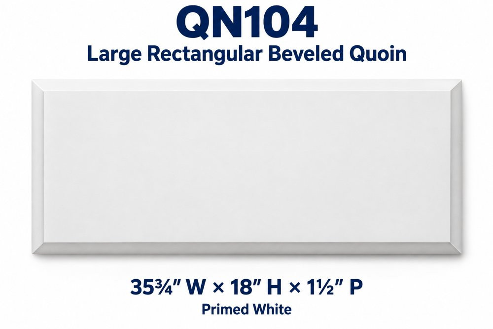 QN104 Large Rectangular Beveled Quoin; 35¾″ W × 18″ H × 1½″ P; primed white
