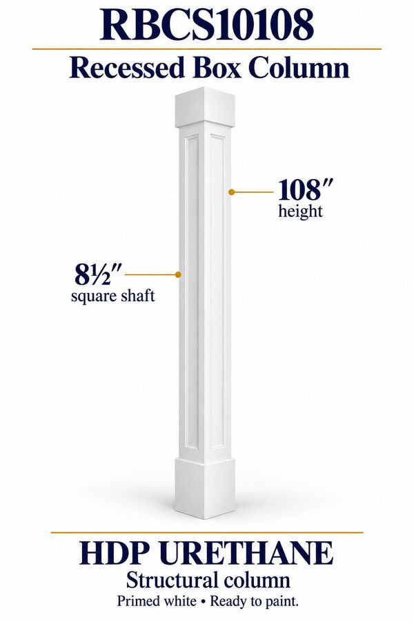 RBCS10108 Recessed Panel Structural Box Column – 8½″ square shaft × 108″ height