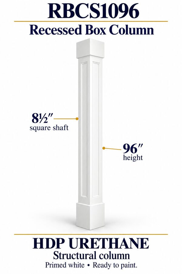 RBCS1096 Recessed Panel Structural Box Column – 8½″ square shaft × 96″ height