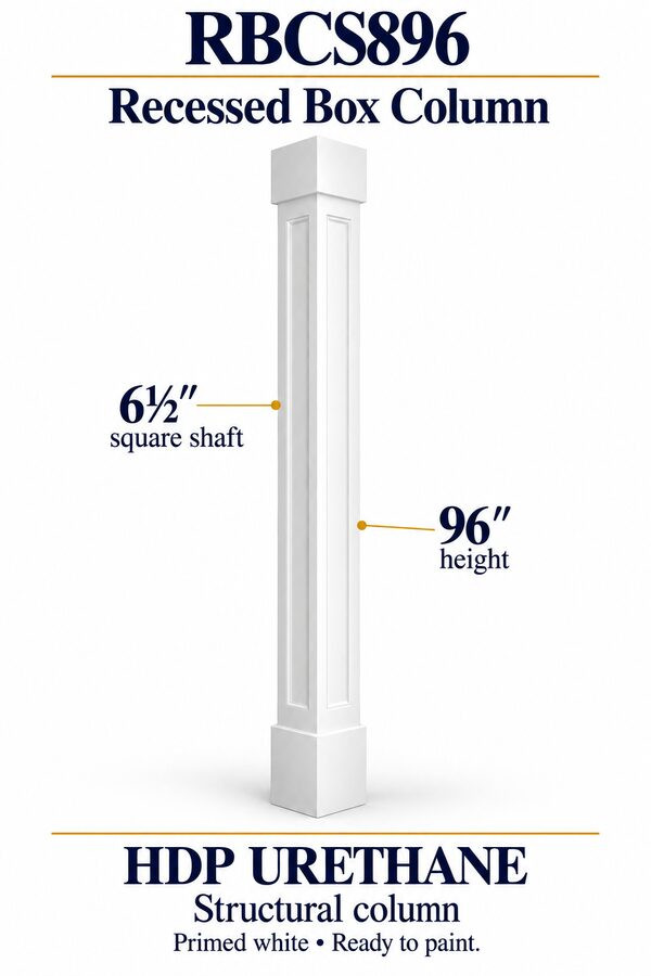 RBCS896 Recessed Panel Structural Box Column – 6½″ square shaft × 96″ height