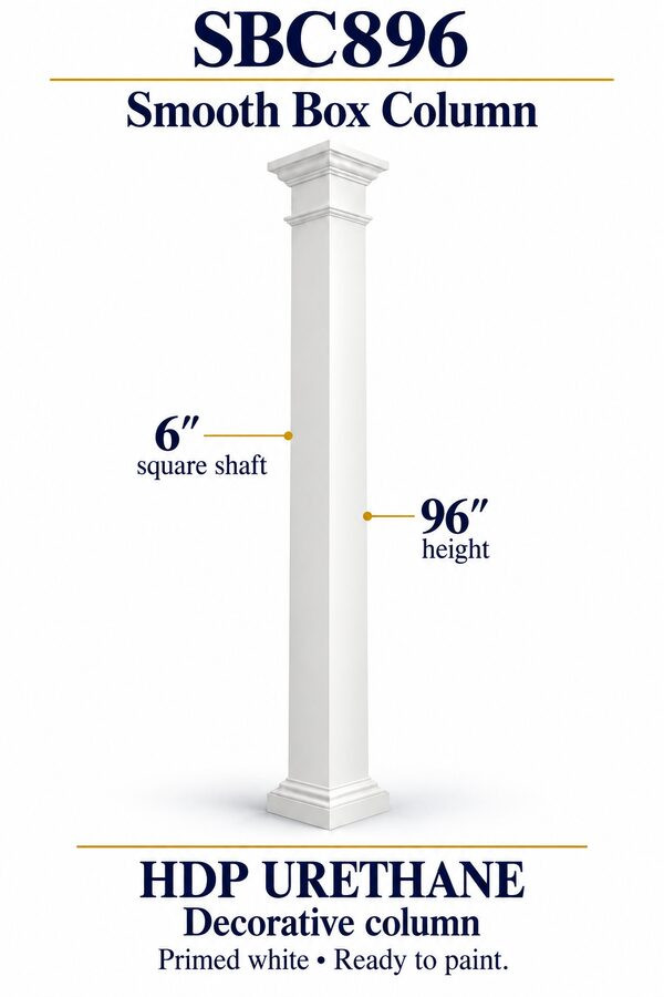 SBC896 smooth decorative box column, 6 inch square shaft.