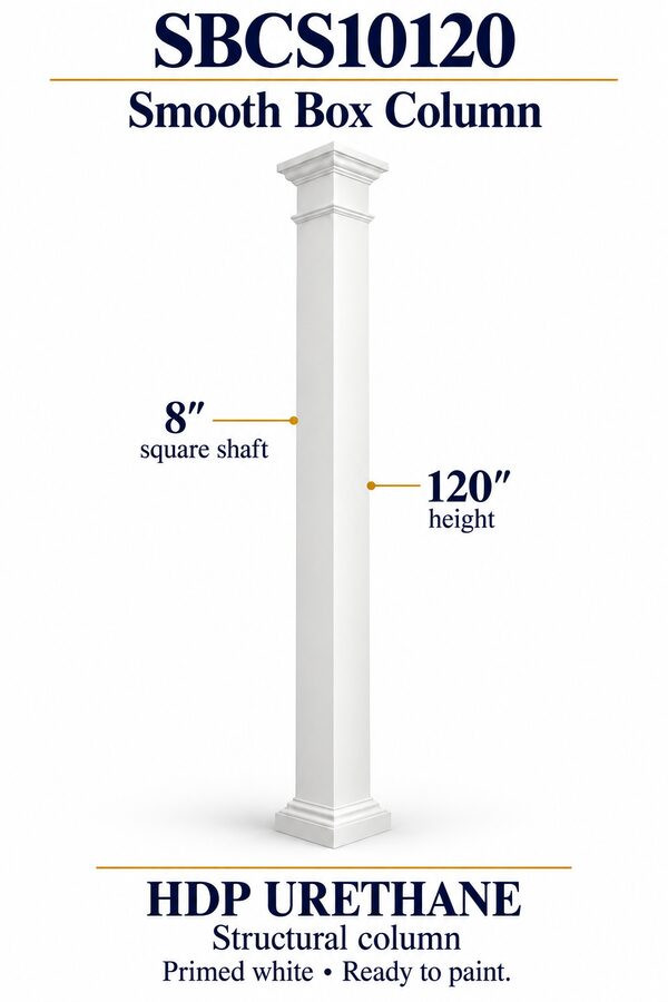 SBCS10120 Smooth Structural Box Column – 8″ square shaft × 120″ height