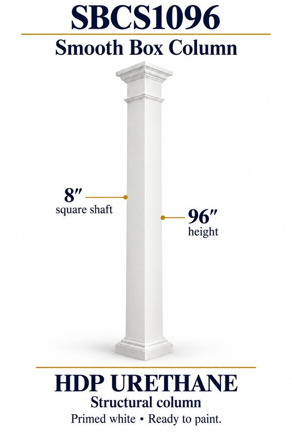 SBCS1096 Smooth Structural Box Column – 8″ square shaft × 96″ height