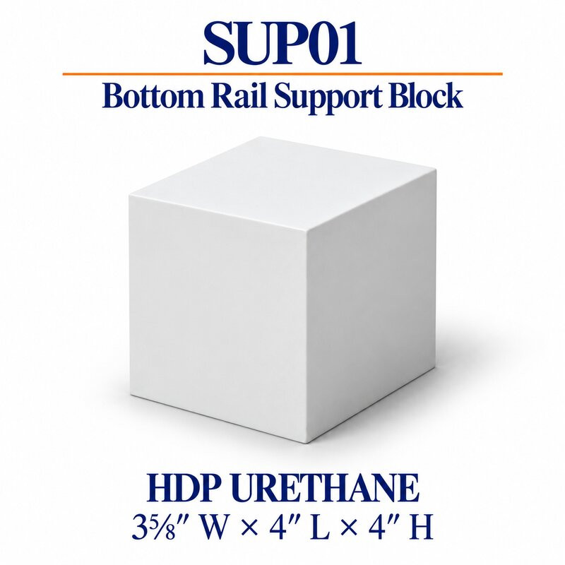 SUP01 HDP urethane bottom rail support block 3⅝″ W × 4″ L × 4″ H