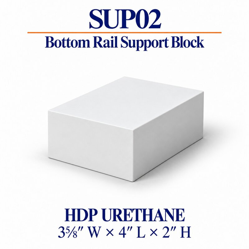SUP02 HDP urethane bottom rail support block 3⅝″ W × 4″ L × 2″ H